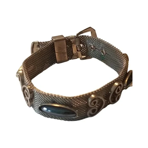 Vintage Mesh Bracelet With Hematite Cabochons - Picture 1 of 10